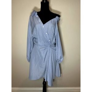 Maje asymetrical blue striped shirt dress